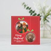 Kerstversiering Twee foto Flat Holiday Kaart (Staand voorkant)