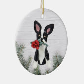 Kerstversiering van Boston Terrier Red Rose Keramisch Ornament (Rechts)