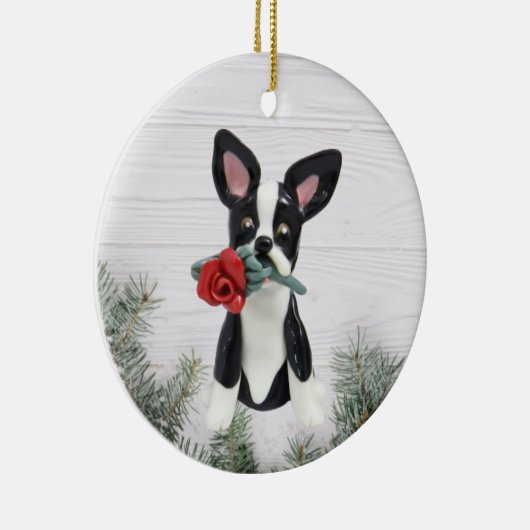 Kerstversiering van Boston Terrier Red Rose Keramisch Ornament (Rechts)