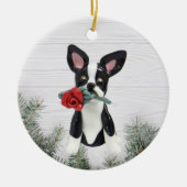 Kerstversiering van Boston Terrier Red Rose Keramisch Ornament (Voorkant)