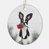 Kerstversiering van Boston Terrier Red Rose Keramisch Ornament (Links)