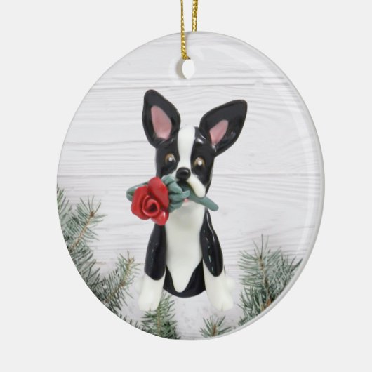Kerstversiering van Boston Terrier Red Rose Keramisch Ornament (Links)