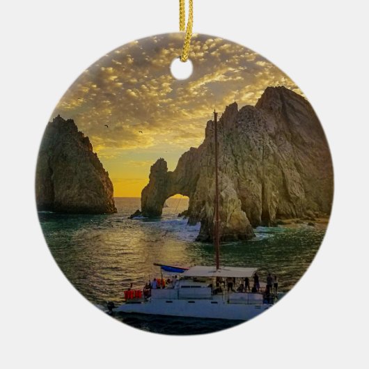 Kerstversiering van Cabo San Lucas met datum Keramisch Ornament (Voorkant)