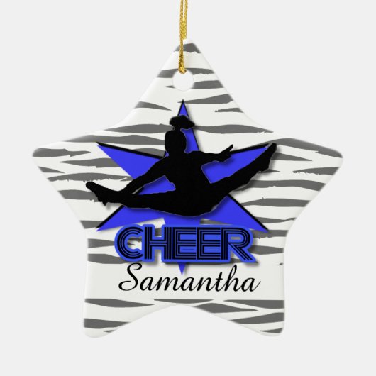 Kerstversiering van de Cheerleader Blue-tijger Keramisch Ornament (Voorkant)