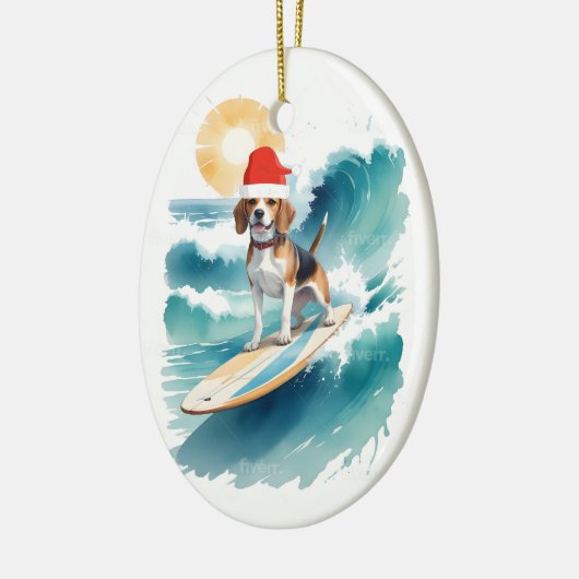 Kerstversiering van de Santa Beagle Keramisch Ornament (Links)