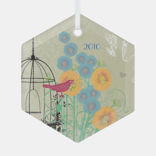  kerstversiering van de vogelgriep rond de vogelko glas ornament (Voorkant)