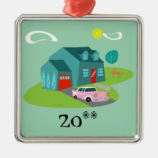 Kerstversiering van het voorstadhuis van Retro Metalen Ornament (Voorkant)