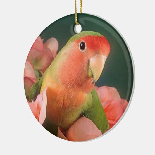 Kerstversiering van liefdesvogels keramisch ornament (Links)