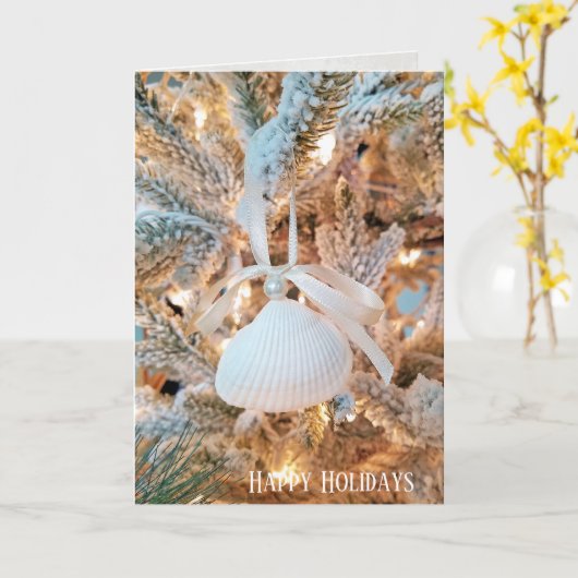 Kerstversiering van Seashell op boom Kaart (Gele Bloem)