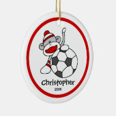 kerstversiering van Sock Monkey Soccer Boy Keramisch Ornament (Rechts)