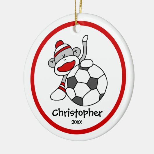kerstversiering van Sock Monkey Soccer Boy Keramisch Ornament (Links)