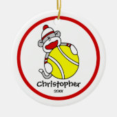 kerstversiering van Sock Monkey Tennis Boy Keramisch Ornament (Voorkant)