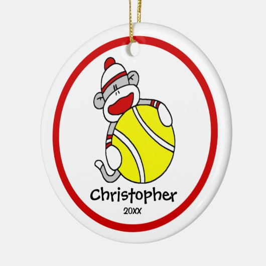 kerstversiering van Sock Monkey Tennis Boy Keramisch Ornament (Links)