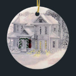 kerstversiering Victoriaans huis Keramisch Ornament<br><div class="desc">Dit is een prachtige  tekening van een Victoriaans stijlhuis in de sneeuw. Het afbeelding is aan beide zijden.</div>