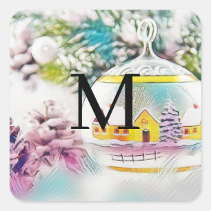 Kerstversiering Vintage Ornamenten Aquarel Vierkante Sticker