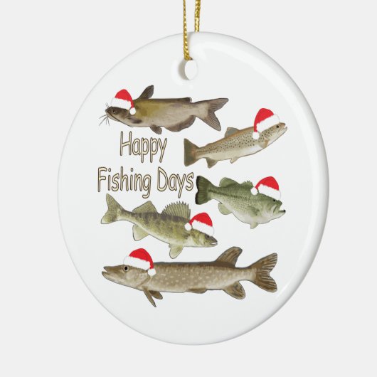 kerstversiering, visvangst, visschenkingen keramisch ornament (Links)