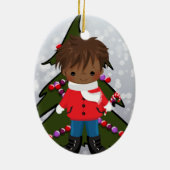 Kerstversiering voor Afrikaanse Amerikaanse jongen Keramisch Ornament (Achterkant)