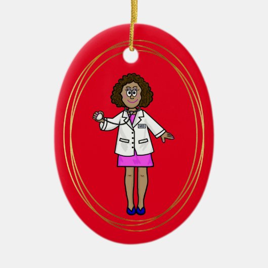Kerstversiering voor Black Vrouw Doctor Keramisch Ornament (Voorkant)