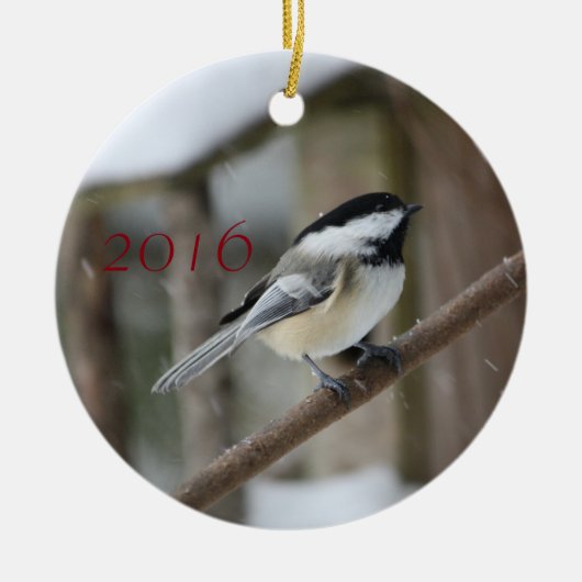 Kerstversiering voor Chickadee Keramisch Ornament (Voorkant)