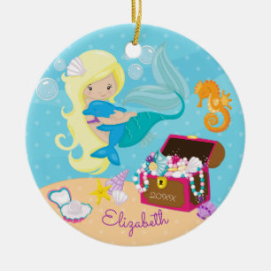 kerstversiering voor Cute Mermaid en Dolphin Keramisch Ornament