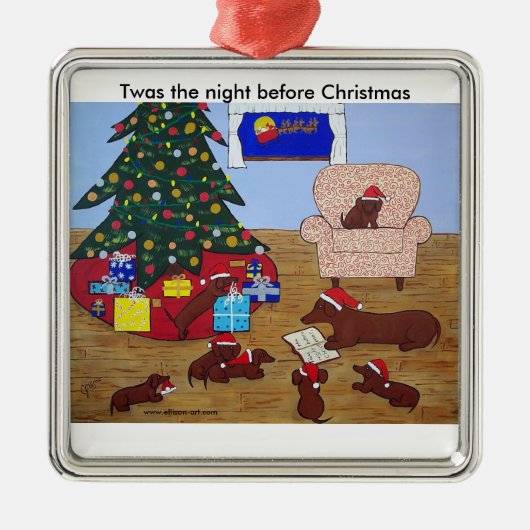 kerstversiering voor de familie Dachshund Metalen Ornament (Voorkant)