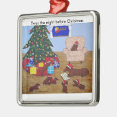 kerstversiering voor de familie Dachshund Metalen Ornament (Links)