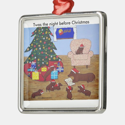 kerstversiering voor de familie Dachshund Metalen Ornament (Links)