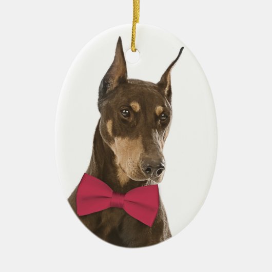 Kerstversiering voor de rode en de rode Doberman Keramisch Ornament (Voorkant)