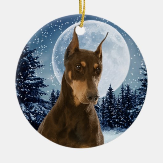 Kerstversiering voor de rode en de rode Doberman Keramisch Ornament (Voorkant)