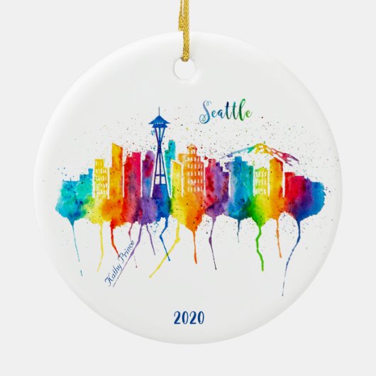 kerstversiering voor de waterverf van Seattle Keramisch Ornament (Achterkant)