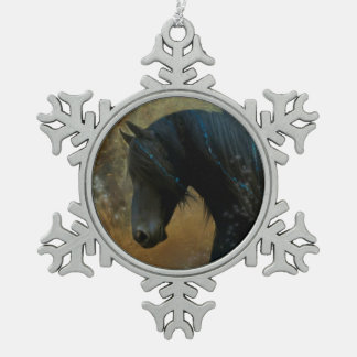 kerstversiering voor Friesian Horse Tin Sneeuwvlok Ornament