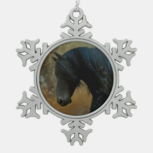 kerstversiering voor Friesian Horse Tin Sneeuwvlok Ornament (Voorkant)