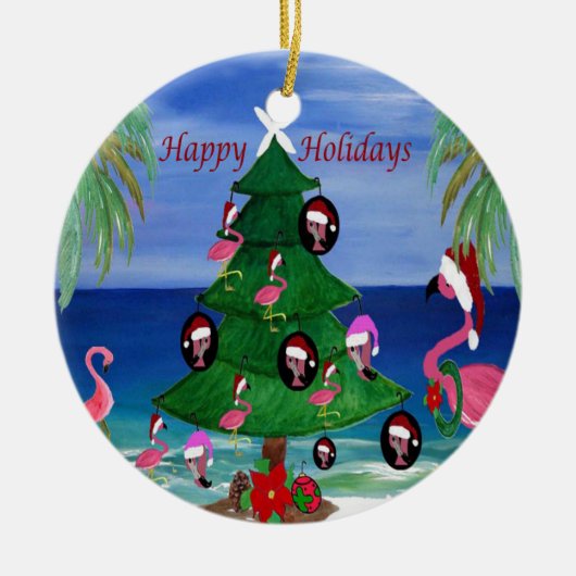 Kerstversiering voor het strand van Santa flamingo Keramisch Ornament (Voorkant)