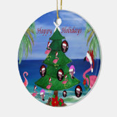 Kerstversiering voor het strand van Santa flamingo Keramisch Ornament (Links)