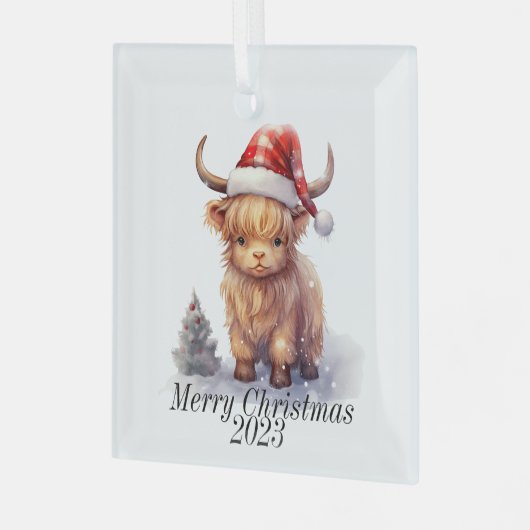 Kerstversiering voor hoogland Koe Glas Ornament (Voorkant links)