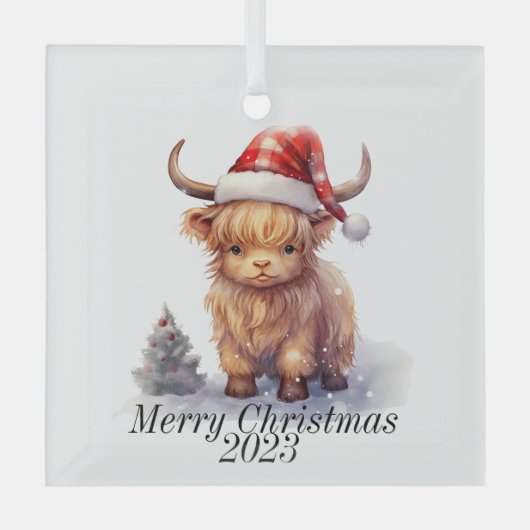 Kerstversiering voor hoogland Koe Glas Ornament (Voorkant)