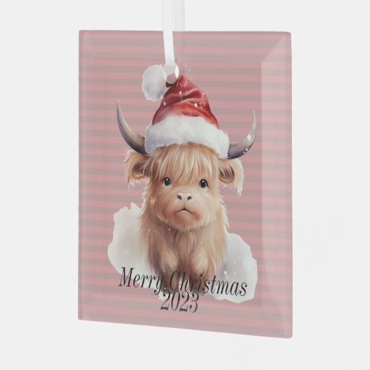 Kerstversiering voor hoogland Koe Glas Ornament (Voorkant links)