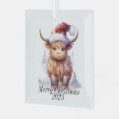 Kerstversiering voor hoogland Koe Glas Ornament (Voorkant links)