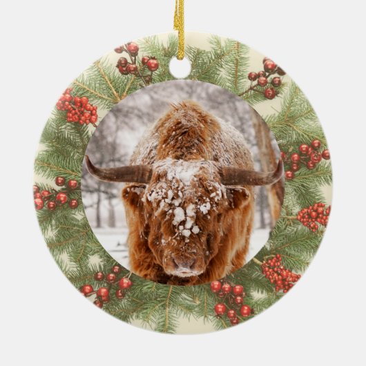 Kerstversiering voor hoogland Koe Keramisch Ornament (Achterkant)