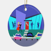 Kerstversiering voor Retro Open House Keramisch Ornament (Links)