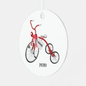 kerstversiering voor rode fietsmeisjes metalen ornament (Voorkant links)