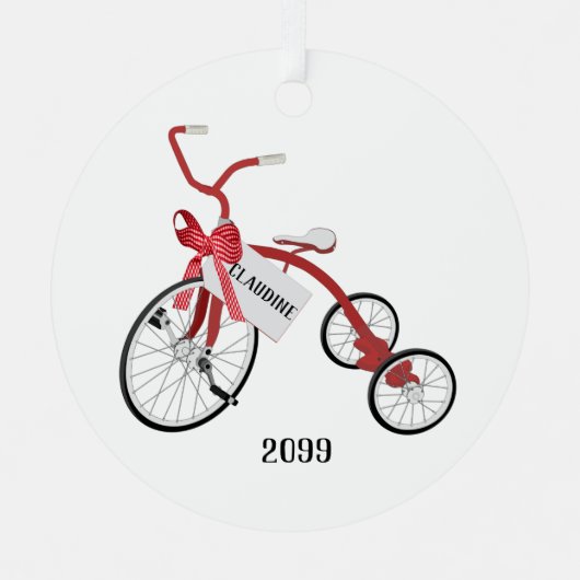 kerstversiering voor rode fietsmeisjes metalen ornament (Voorkant)
