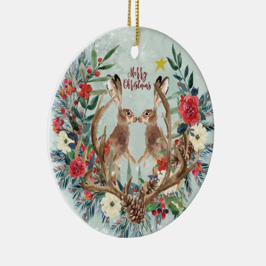 kerstversiering voor winterversiering met winterse keramisch ornament (Rechts)