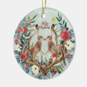 kerstversiering voor winterversiering met winterse keramisch ornament (Links)