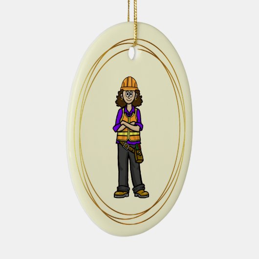 kerstversiering vrouw bouwvakker keramisch ornament (Rechts)