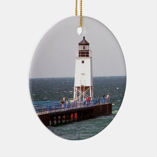 Kerstversiering vuurtoren keramisch ornament (Rechts)