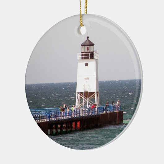 Kerstversiering vuurtoren keramisch ornament (Links)