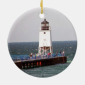 Kerstversiering vuurtoren keramisch ornament (Achterkant)