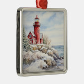 Kerstversiering vuurtoren metalen ornament (Rechts)