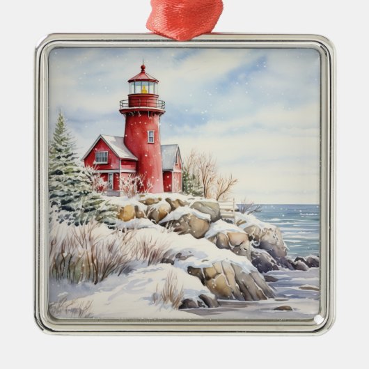 Kerstversiering vuurtoren metalen ornament (Voorkant)